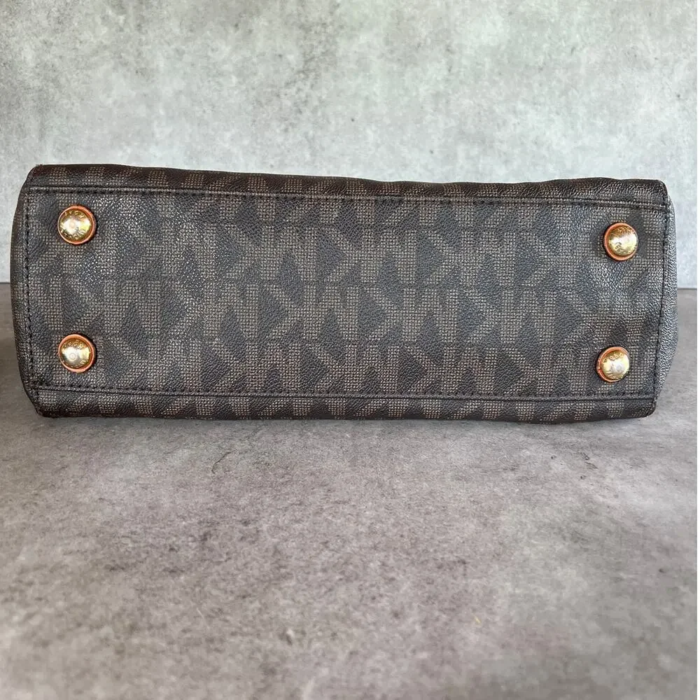 Michael Kors Brown MK Signature Coated Canvas Cynthia Medium Satchel w wallet
